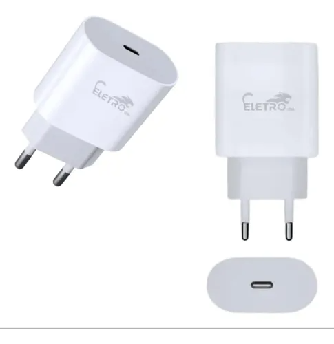 Carregador Turbo 50W Eletro USB-C + Lightning – Rápido e Eficiente Branco