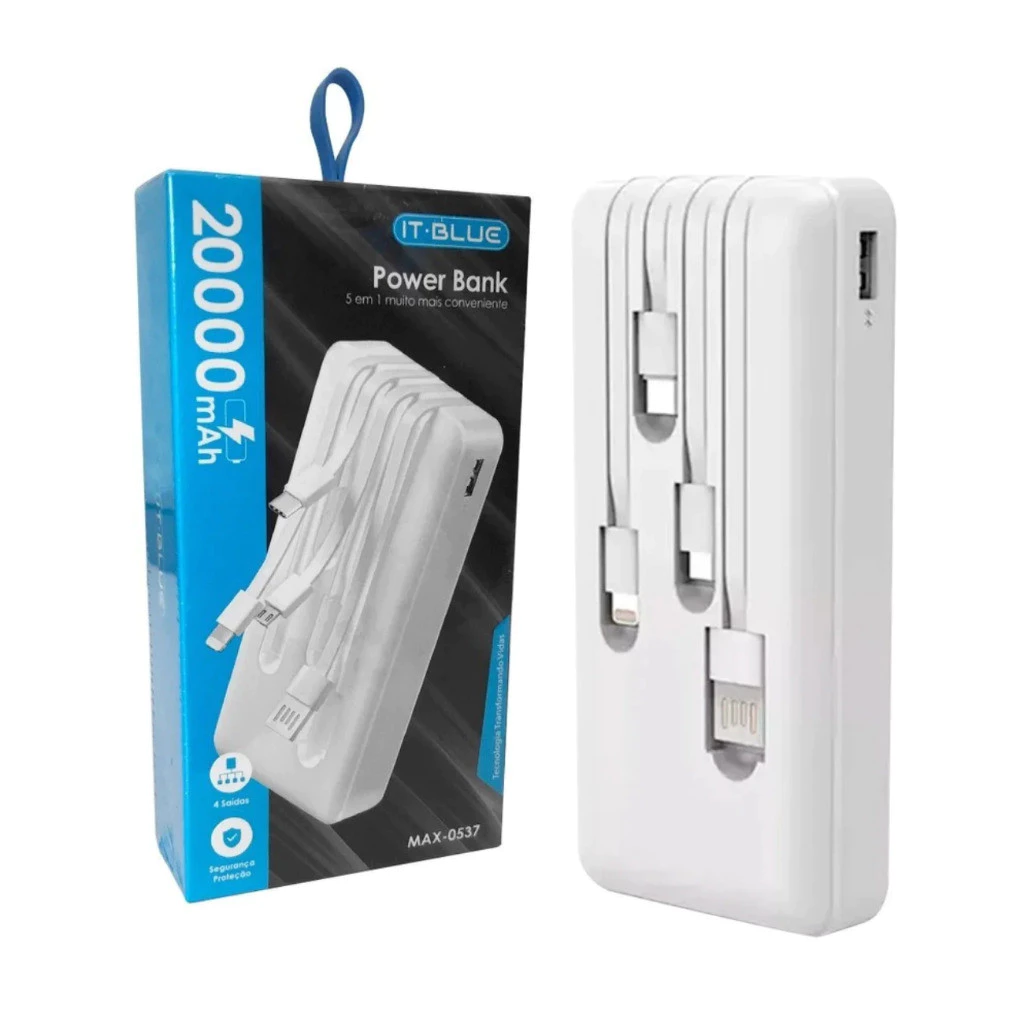 Power Bank It-Blue MAX-0537 – Carregador Portátil com Cabos Embutidos