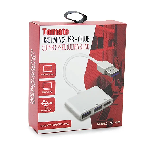 Adaptador Tomate MTC-7001 Type-C para 2 USB + C Hub 3.0 – Ultra Slim