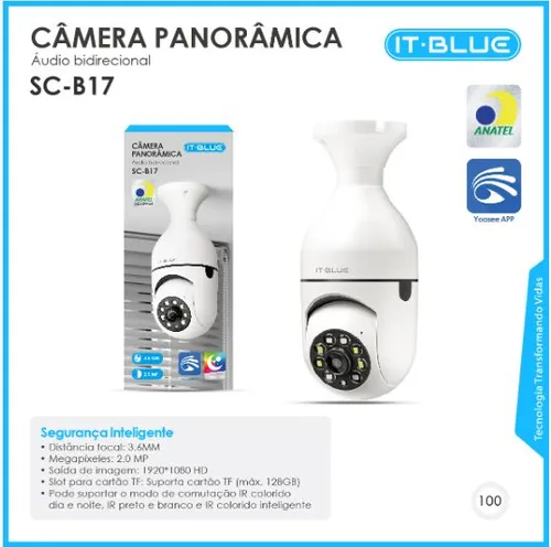 Câmera Panorâmica 360° Wi-Fi Full HD 1080p – Giratória, Visão Noturna e Áudio Bidirecional