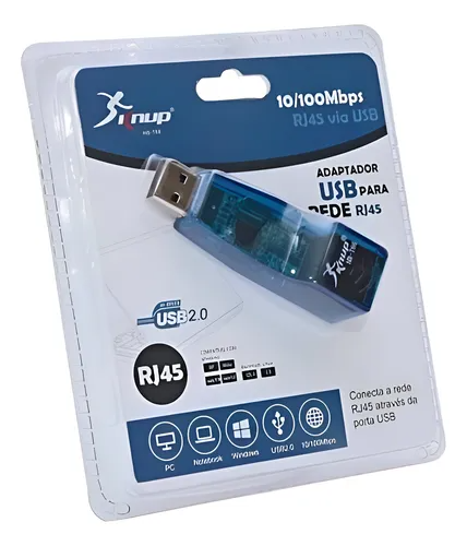Adaptador USB 2.0 para Rede RJ45 HB-T66 Realtek 10/100Mbps
