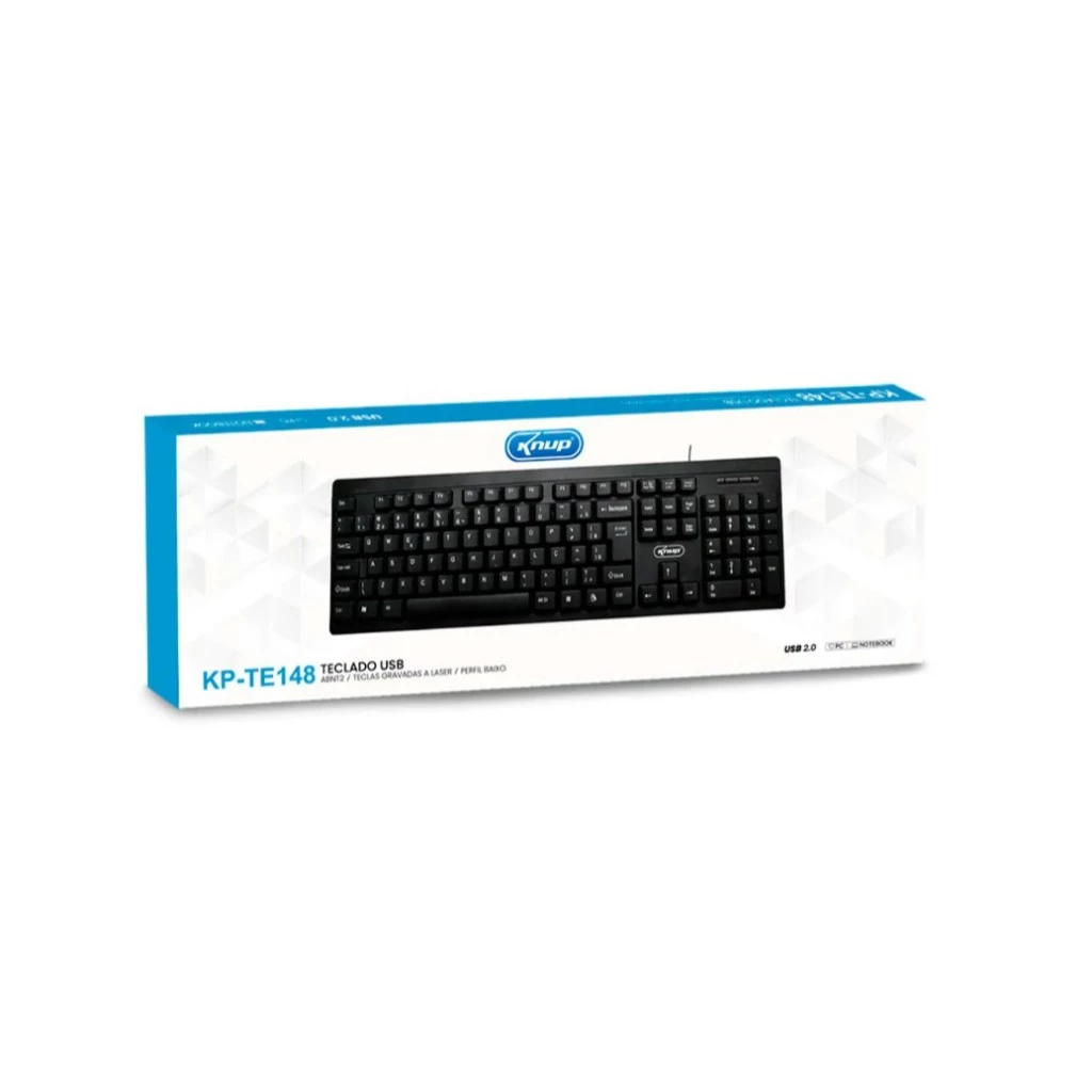 Teclado USB 2.0 com Fio Knup KP-TE148 ABNT2 7 Teclas Multimídia para PC e Notebook