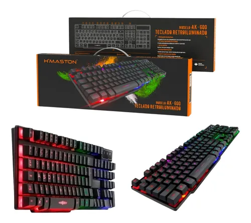 Teclado Gamer H’maston AK-600 Semi-Mecânico com LED RGB ABNT2 Preto