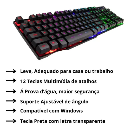 Teclado Gamer H’maston AK-600 Semi-Mecânico com LED RGB ABNT2 Preto