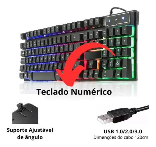 Teclado Gamer H’maston AK-600 Semi-Mecânico com LED RGB ABNT2 Preto