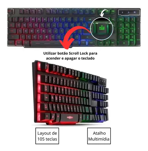 Teclado Gamer H’maston AK-600 Semi-Mecânico com LED RGB ABNT2 Preto