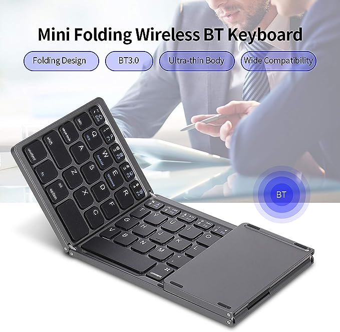 Teclado Sem Fio Dobrável Homesen BT 3.0 com Touchpad – Portátil, Ultra Fino e Compatível com Windows, Android e iOS