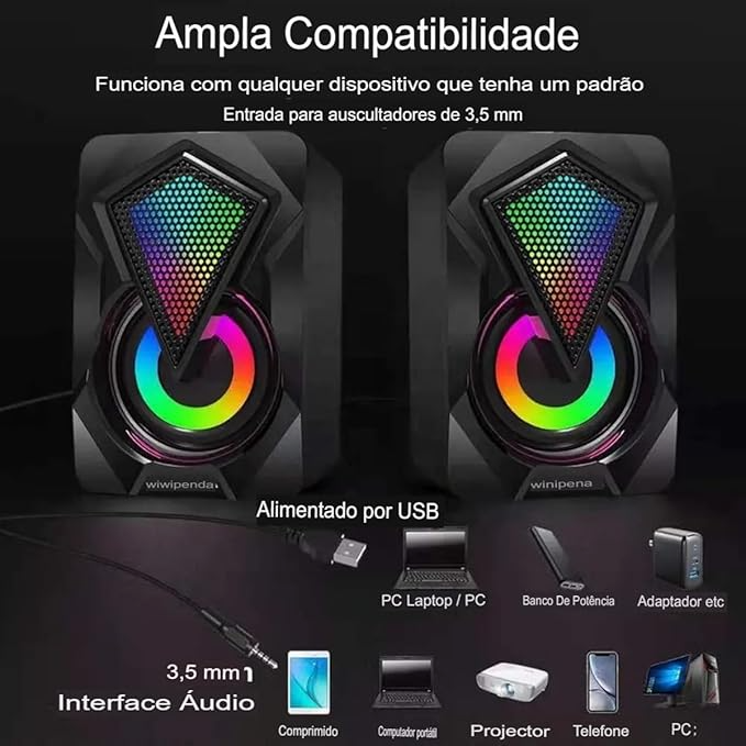 Caixa de Som Knup KP-RO800 6W para PC e Notebook com Áudio Estéreo e Conexão USB