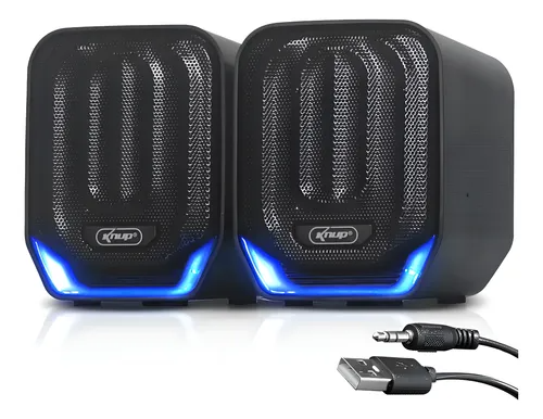 Caixa de Som Knup KP-RO823 USB 12W RMS com Controle de Volume e LED – Preto e Azul