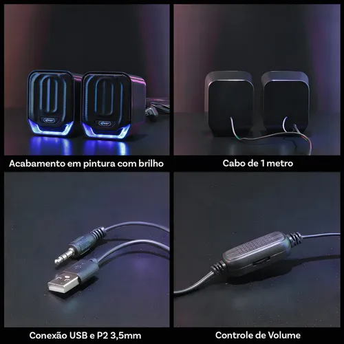 Caixa de Som Knup KP-RO823 USB 12W RMS com Controle de Volume e LED – Preto e Azul