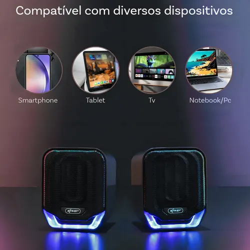 Caixa de Som Knup KP-RO823 USB 12W RMS com Controle de Volume e LED – Preto e Azul