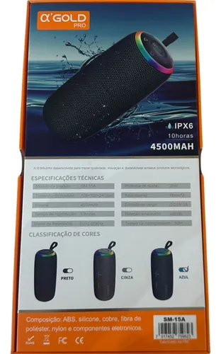 Caixa de Som Portátil A’Gold Pro Bluetooth 30W SM-15A IPX6 – Resistente à Água e com Bateria Recarregável