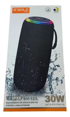 Caixa de Som Portátil A’Gold Pro Bluetooth 30W SM-15A IPX6 – Resistente à Água e com Bateria Recarregável