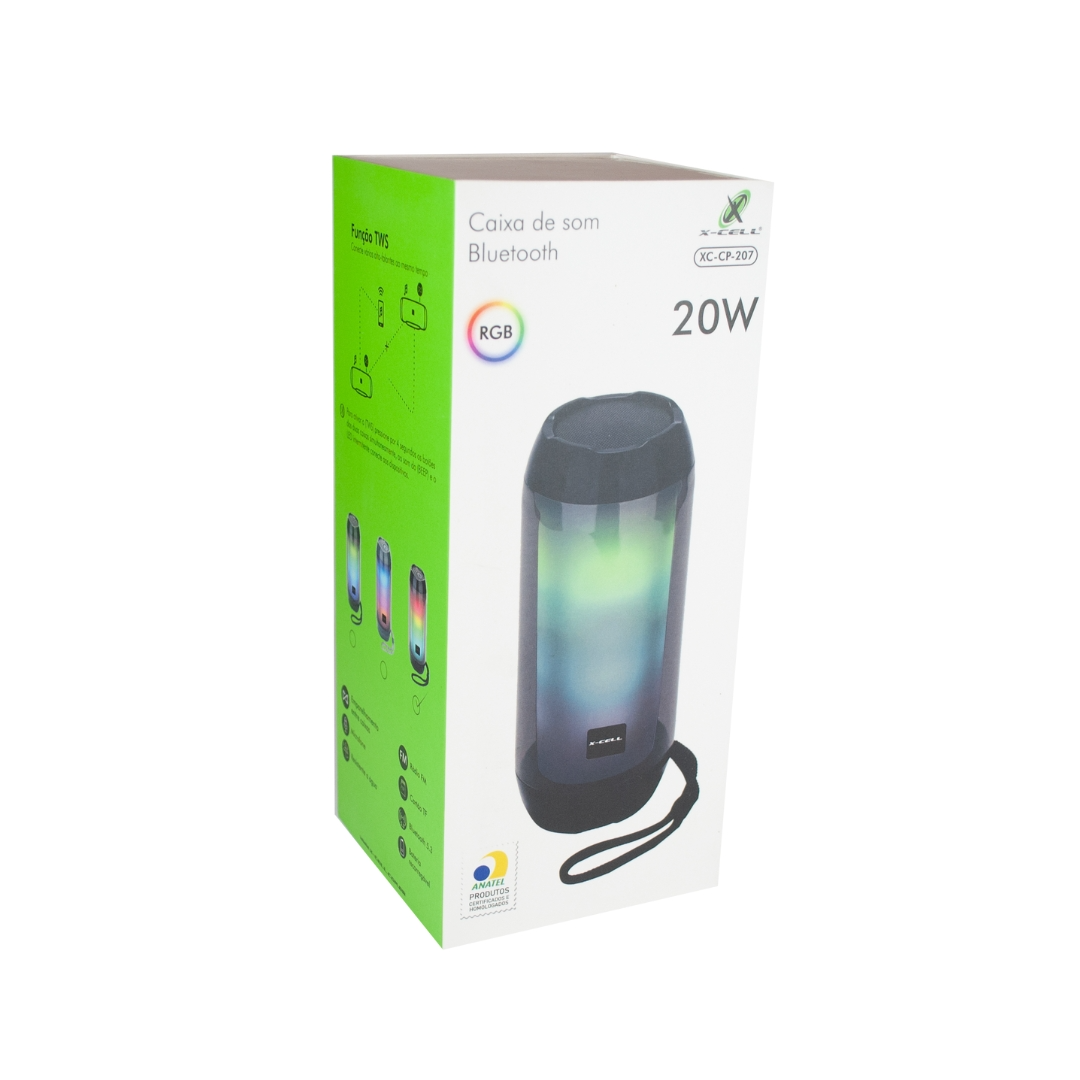 Caixa de Som Portátil XC-CP-207 Bluetooth 20W IPX6 com Rádio FM, USB, TF e Bateria 3000mAh