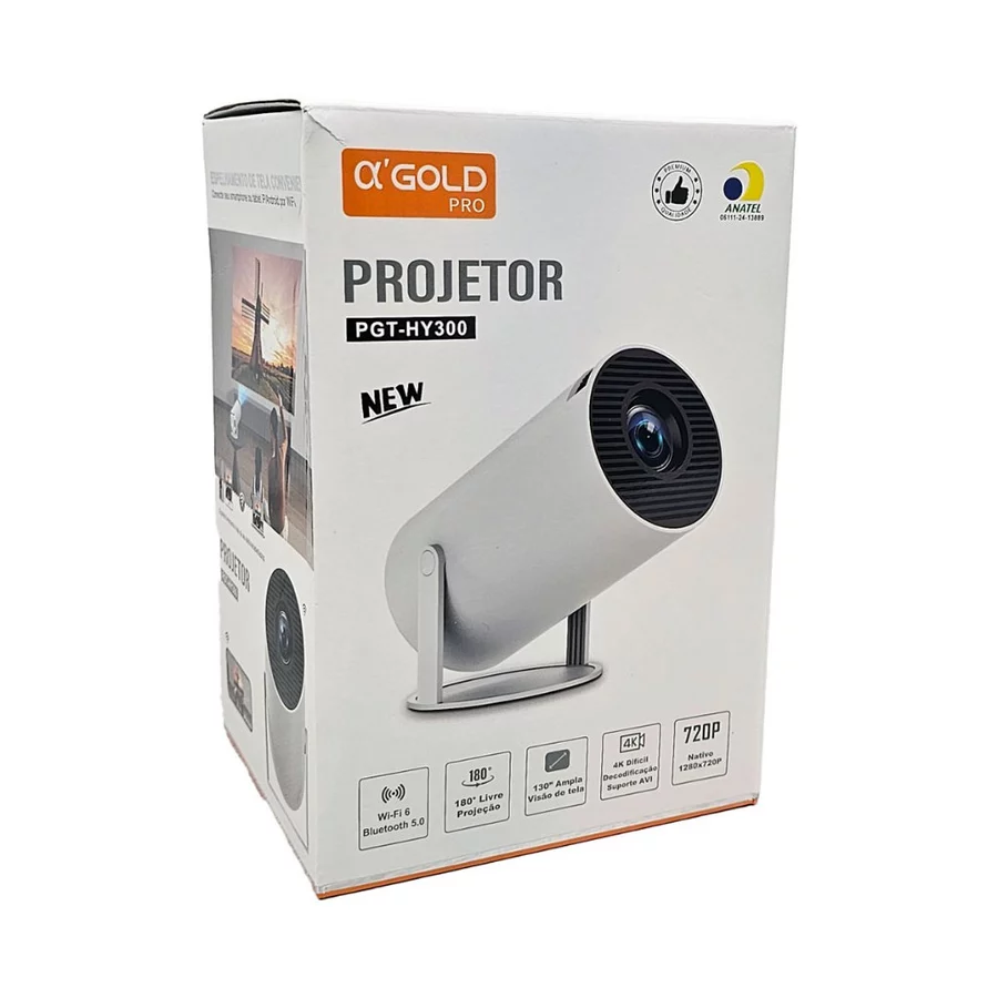 Mini Projetor α Gold PGT-HY300 Android HD Wi-Fi 5G Bluetooth – Smart TV Portátil