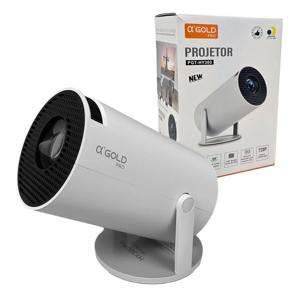 Mini Projetor α Gold PGT-HY300 Android HD Wi-Fi 5G Bluetooth – Smart TV Portátil